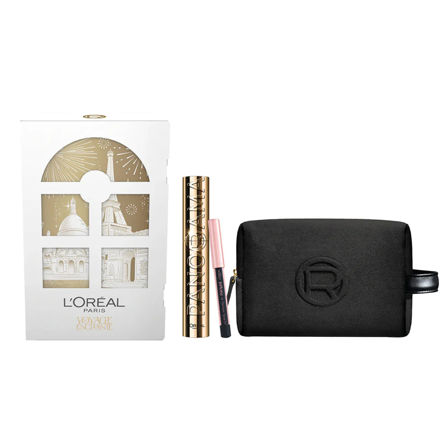 L'ORÉAL PARIS MAXI SCHWARZES BEUTELCHEN + MINI-BLEISTIFT SCHWARZ + PANORAMA SCHWARZE MASCARA