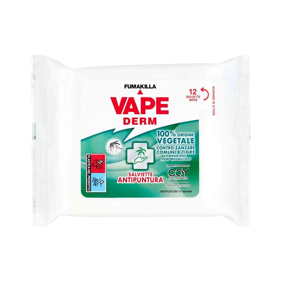 VAPE DERM REPELLENT WIPES PLANT-BASED 12 PIECES