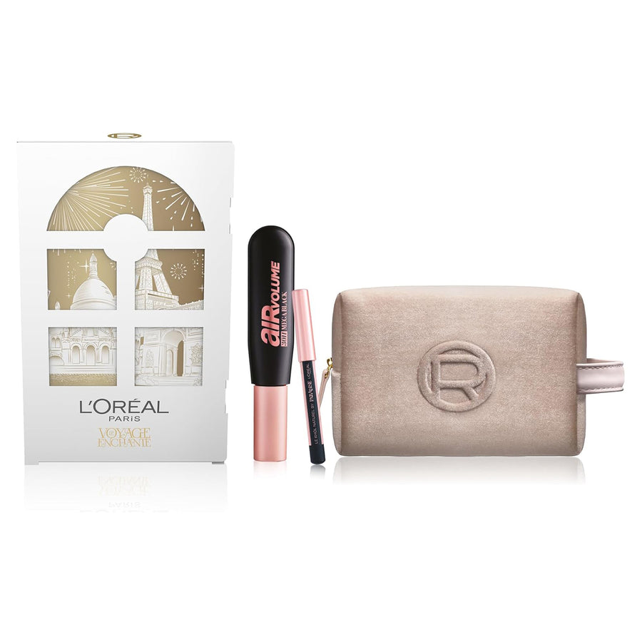L'ORÉAL PARIS MAXI POCCHETTE BEIGE + MINI SCHWARZER BLEISTIFT + AIR VOLUME EXTRA SCHWARZE MASCARA