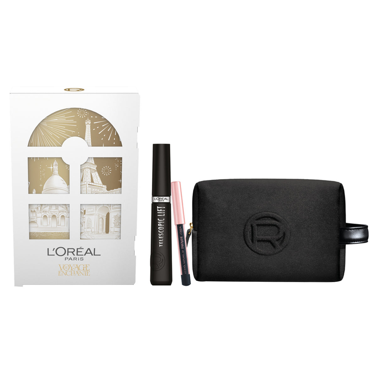 L’OREAL PARIS MAXI POCCHETTE NERA+MINI MATITA NERA+TELESCOPIC LIFT MASCARA NERO